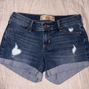 Hollister Blue Jean Shorts with Distressed Cuffed Hem
